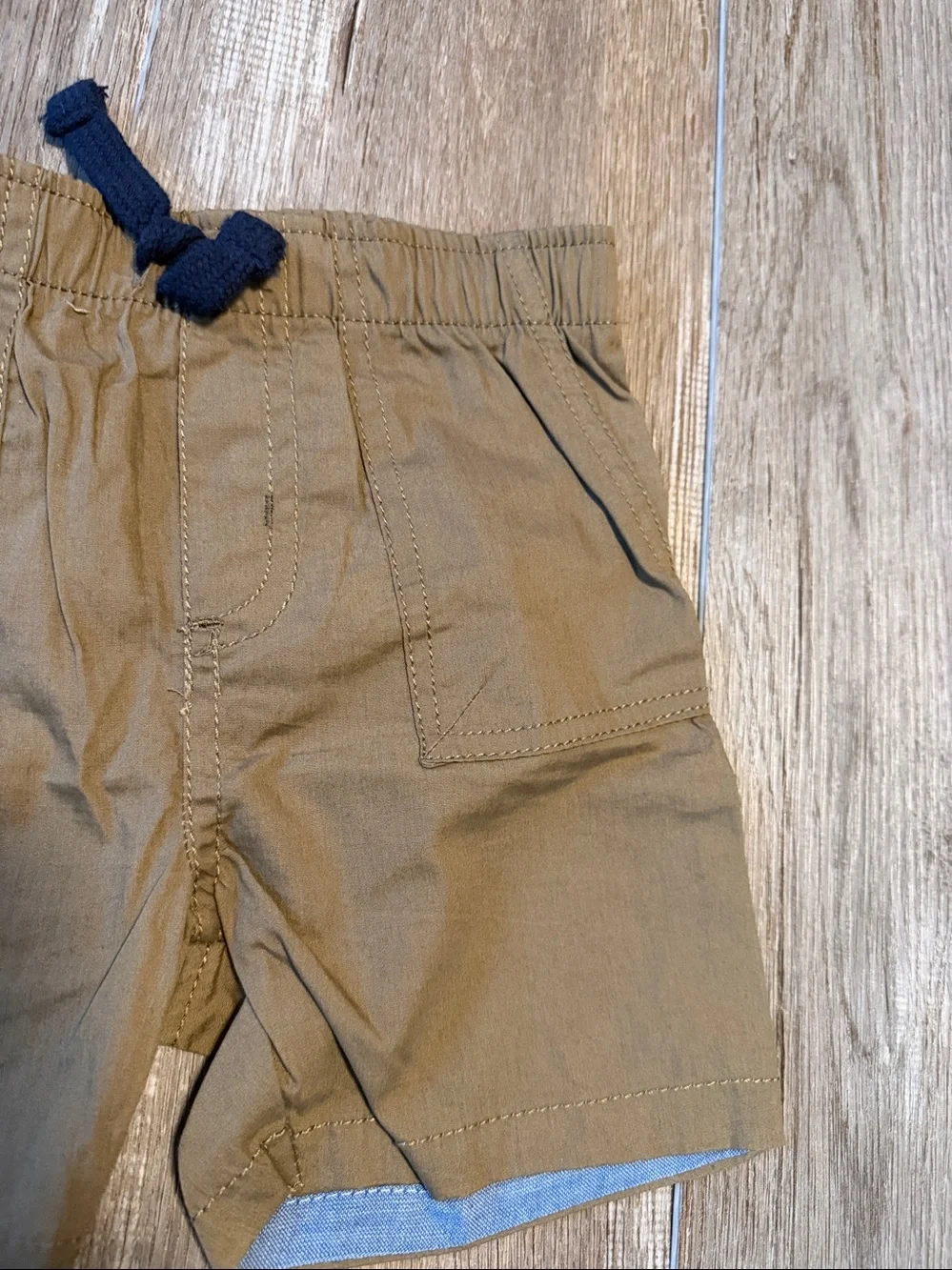 Original Penguin Boys Tan Pull-On Shorts with Navy Drawstring